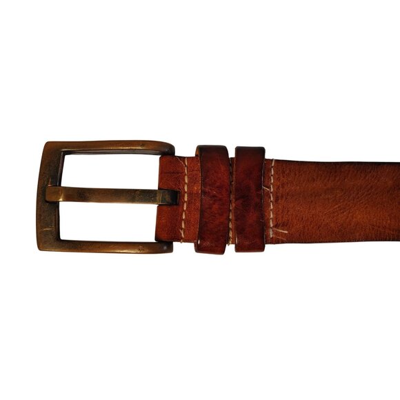 Made in Italy Brown Leather Belt, Thick Metal Buckle Unisex, 39"-42" - Picture 4 of 6
